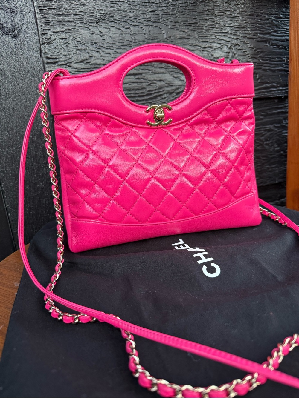CHANEL 31 Mini Glazed Calfskin Quilted Tote Bag Pink